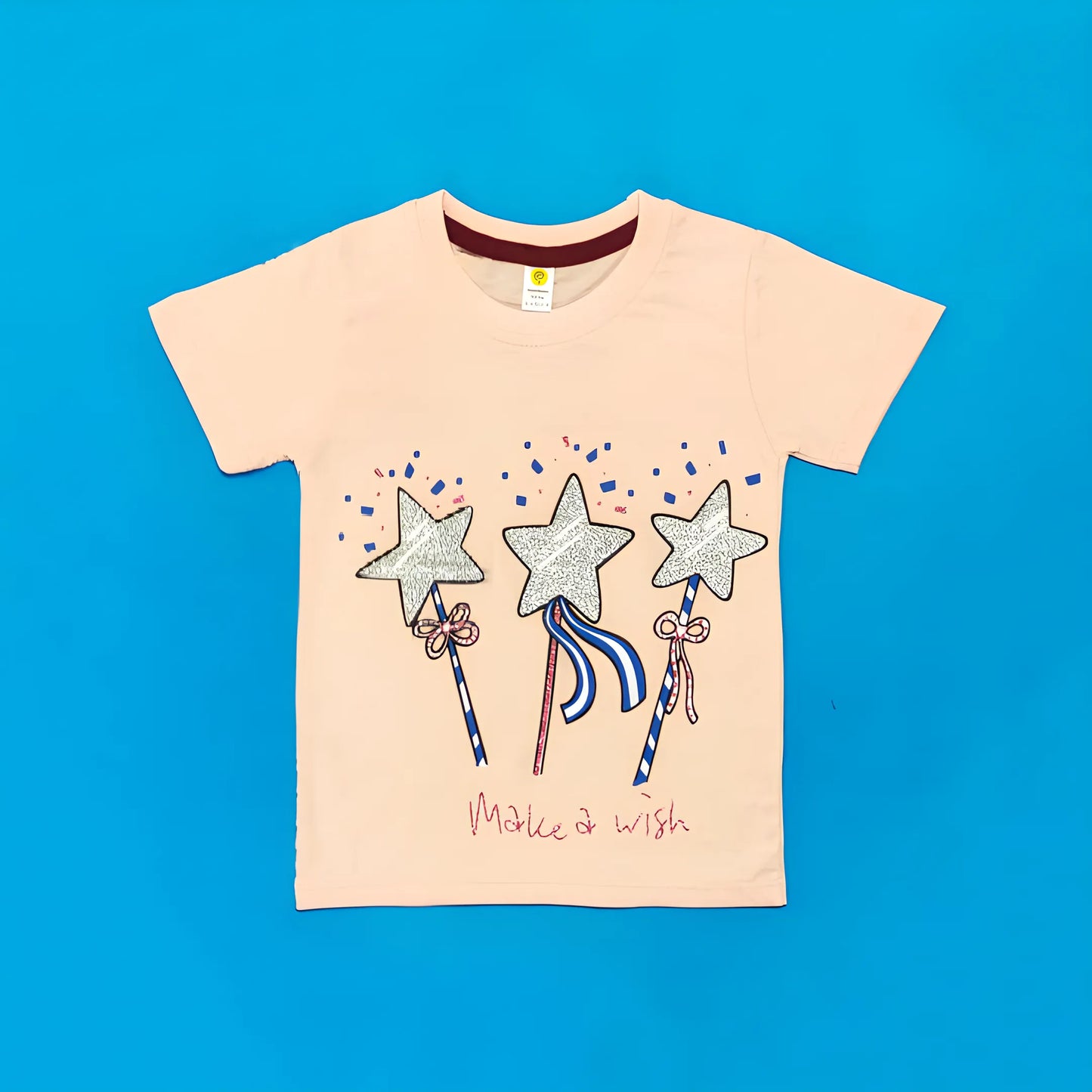 Children's t-shirt with star designs on a blue background
