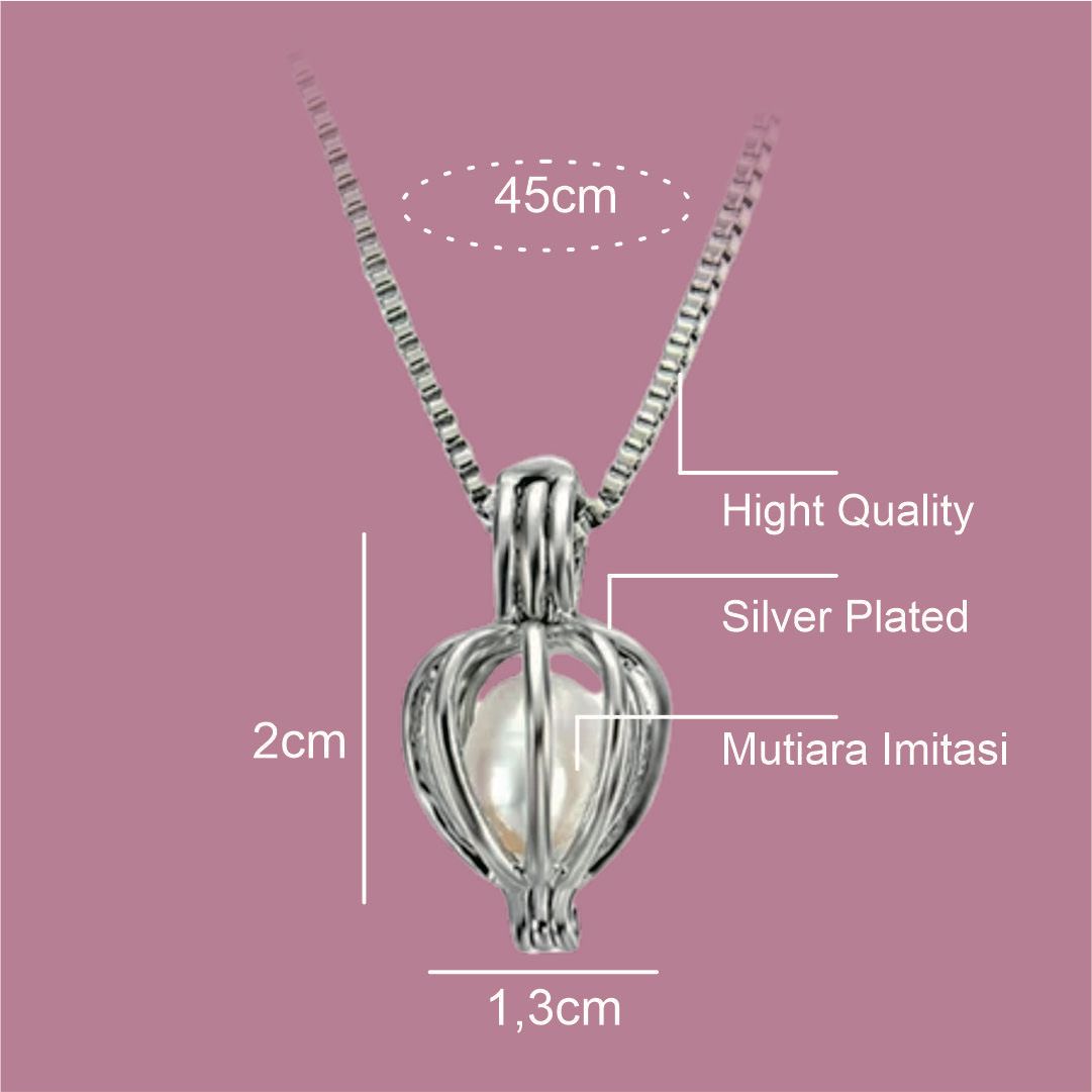 Silver-plated necklace with measurements on a pink background