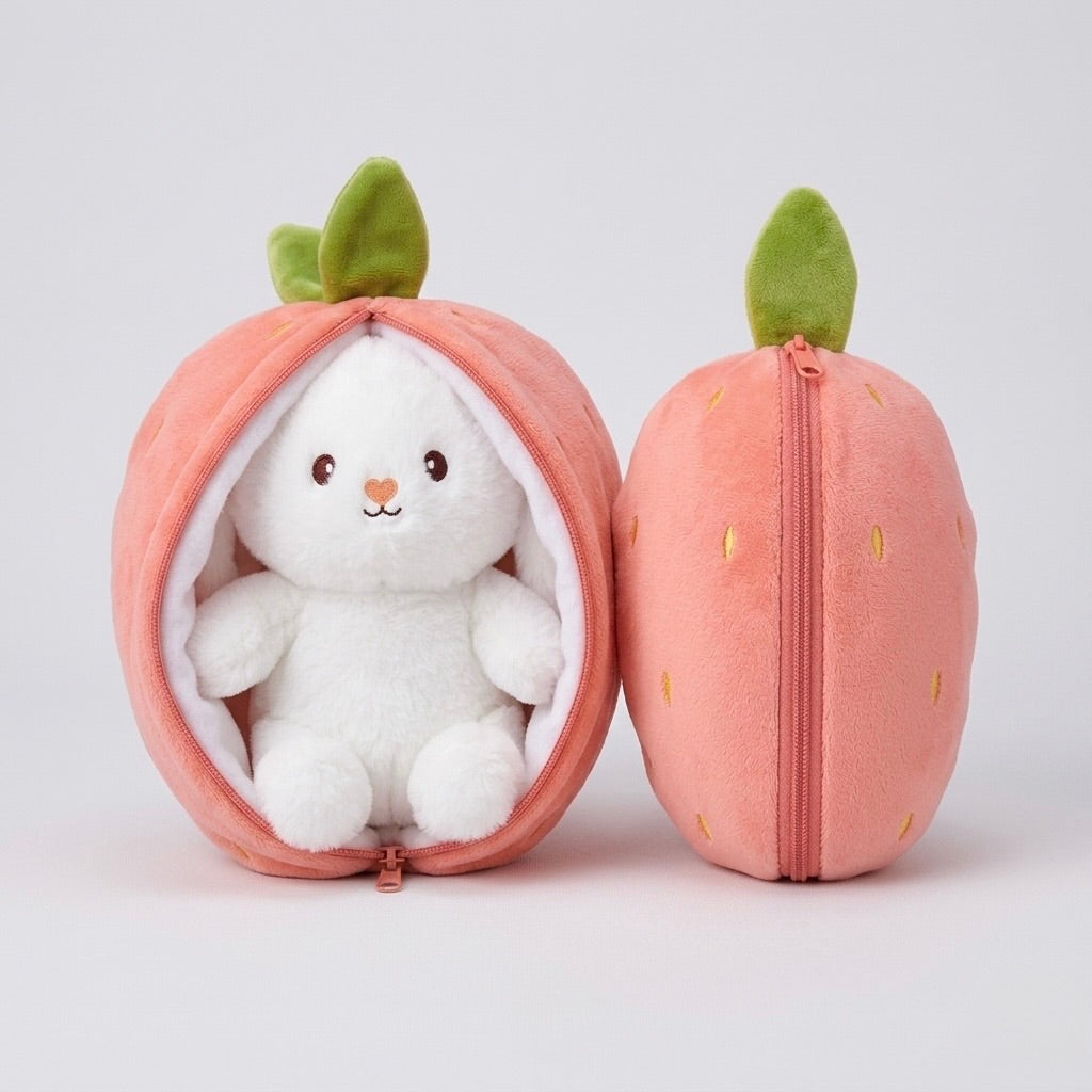Large Strawberry Rabbit Zipper Bunny Plush Toy