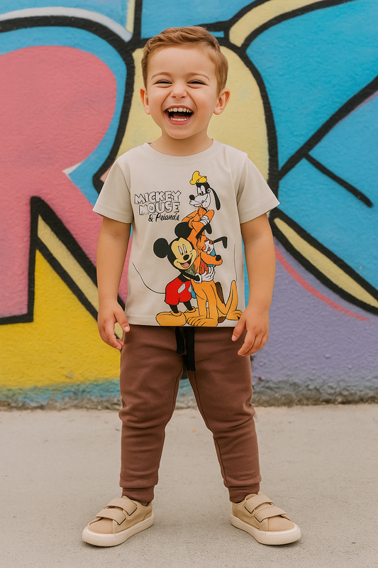 Mickey Mouse & Friends Kids Outfit -Pearl White & Dark Salmon PJ's