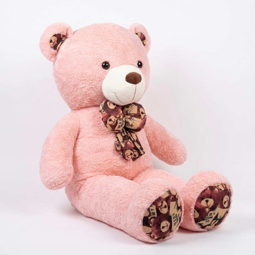 5.4 Feet Pink Plush Teddy Bear with Printed Bow Tie