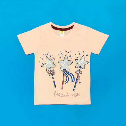 Children's t-shirt with star designs on a blue background