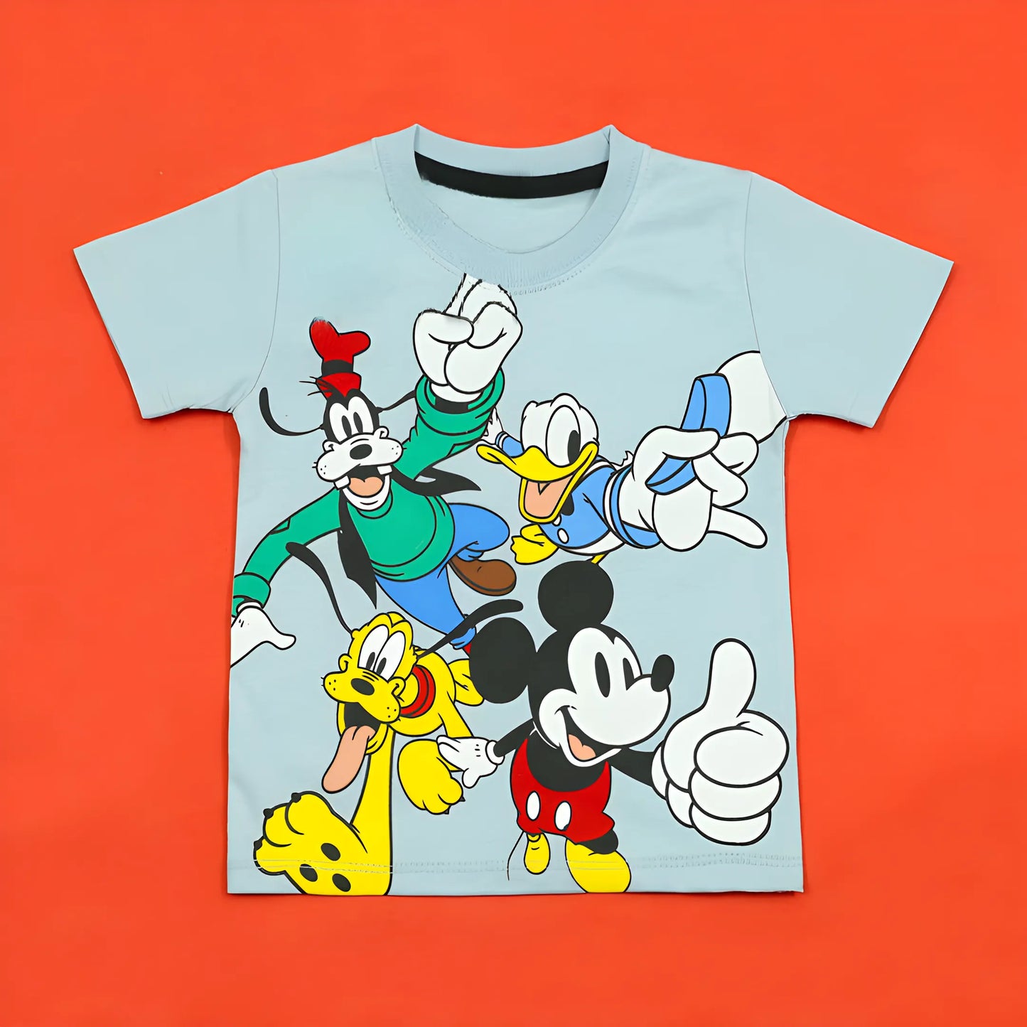 Children's t-shirt with cartoon characters on a red background