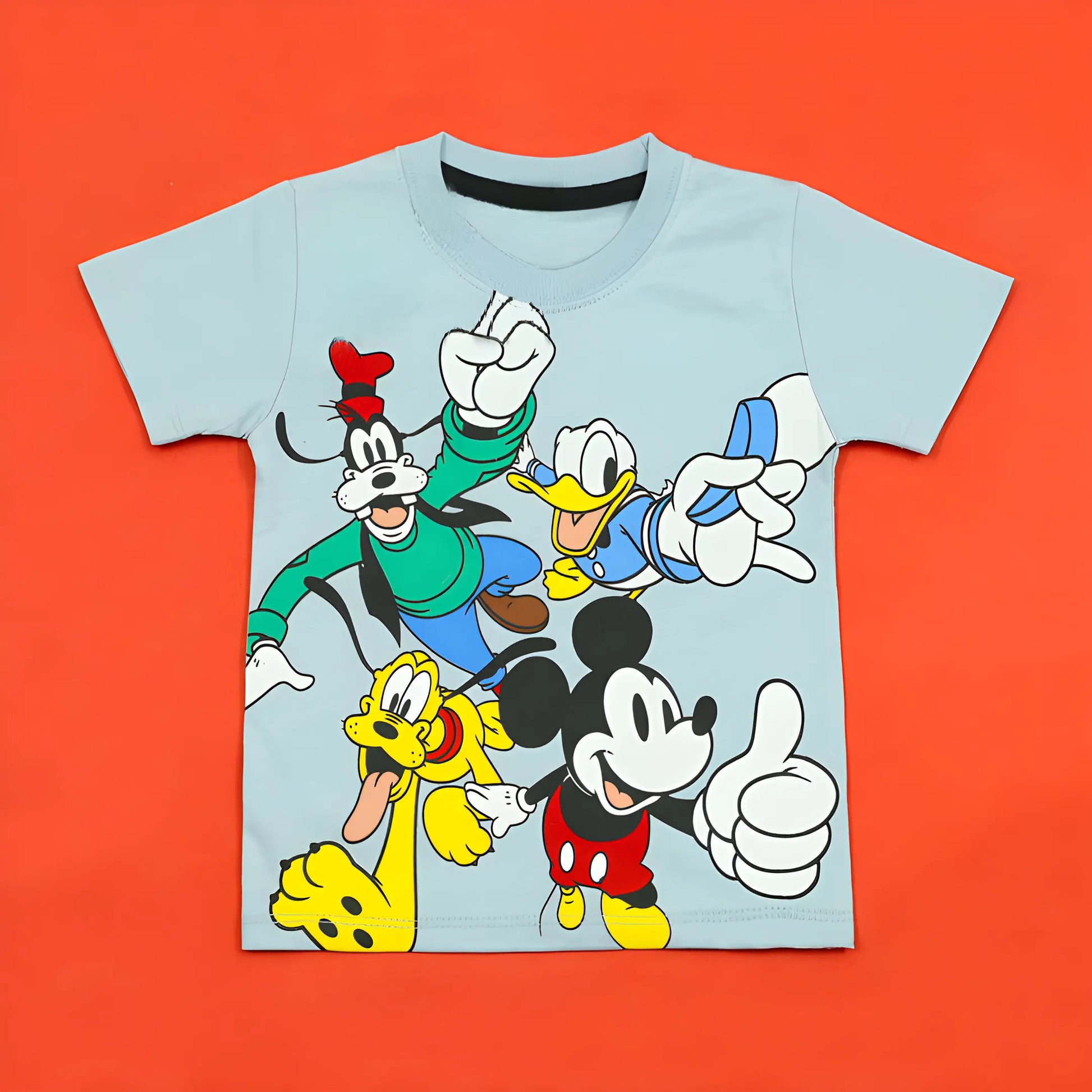 Children's t-shirt with cartoon characters on a red background