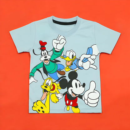Children's t-shirt with cartoon characters on a red background
