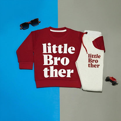 Little Bro Maroon & Oatmeal Tracksuit for Kids