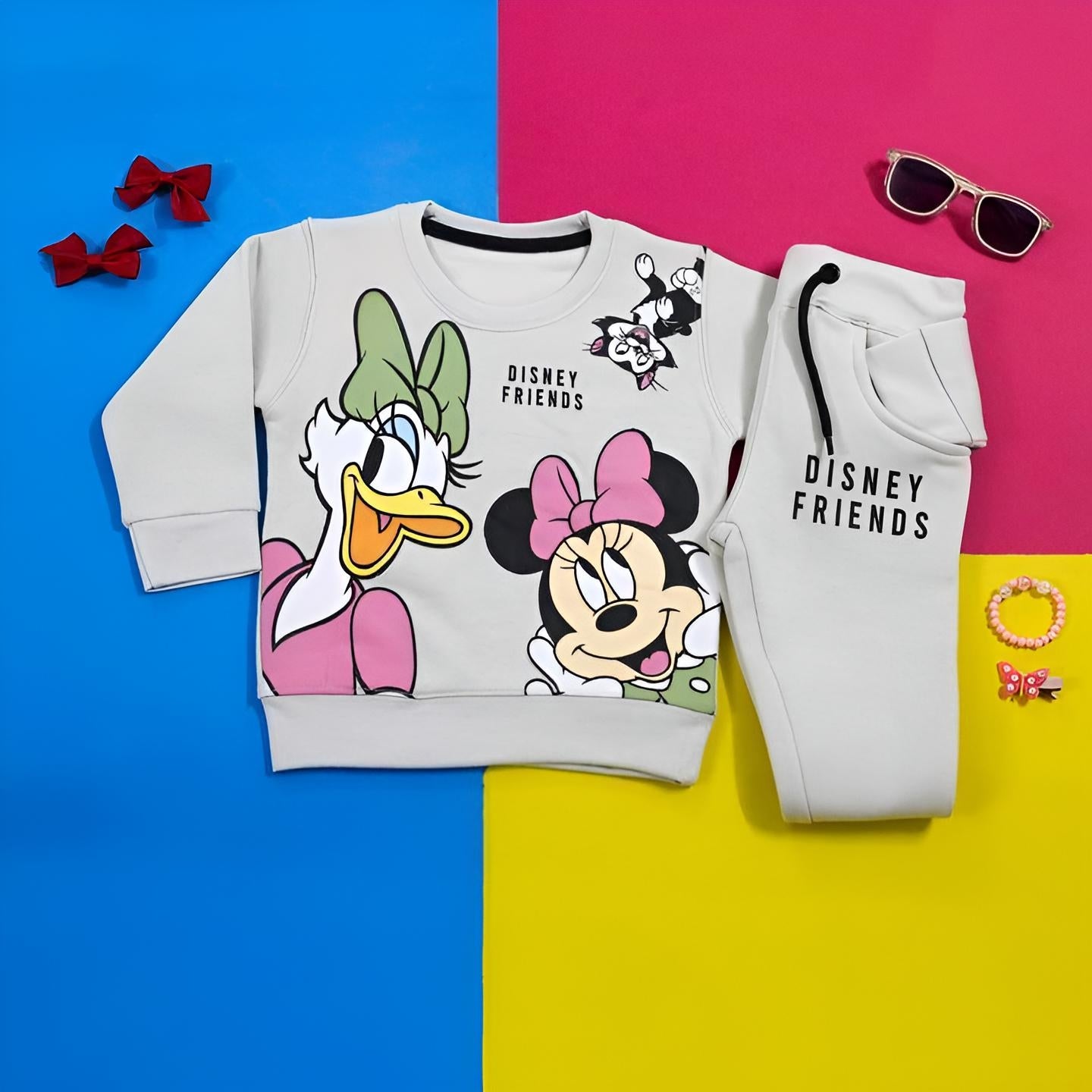 Children's sweatshirt and pants with Disney characters on a colorful background