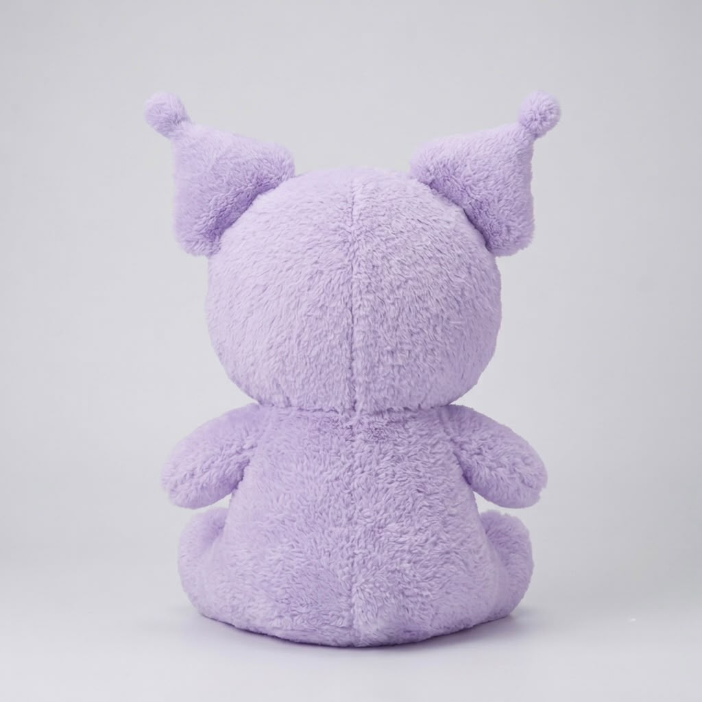 A light purple plush toy shaped like a cute character with pointed ears on a light gray background.