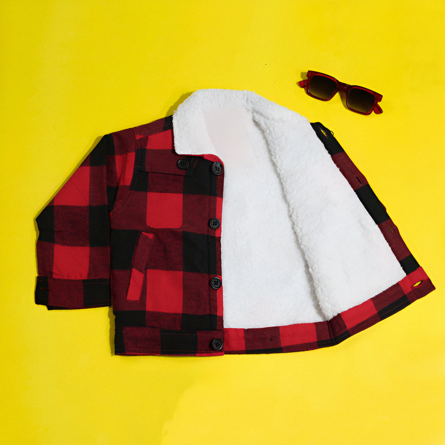 Red&Black Checkered Jacket With Fur