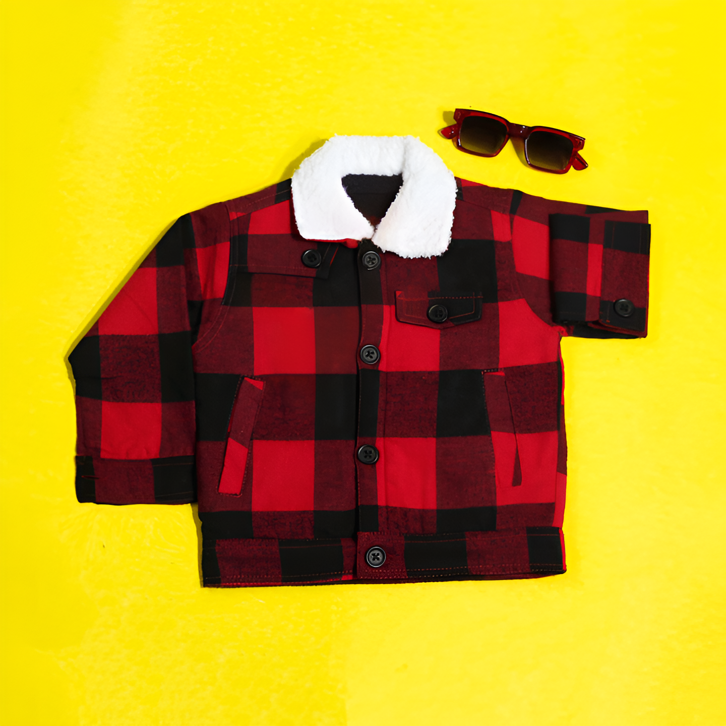 Red&Black Checkered Jacket With Fur