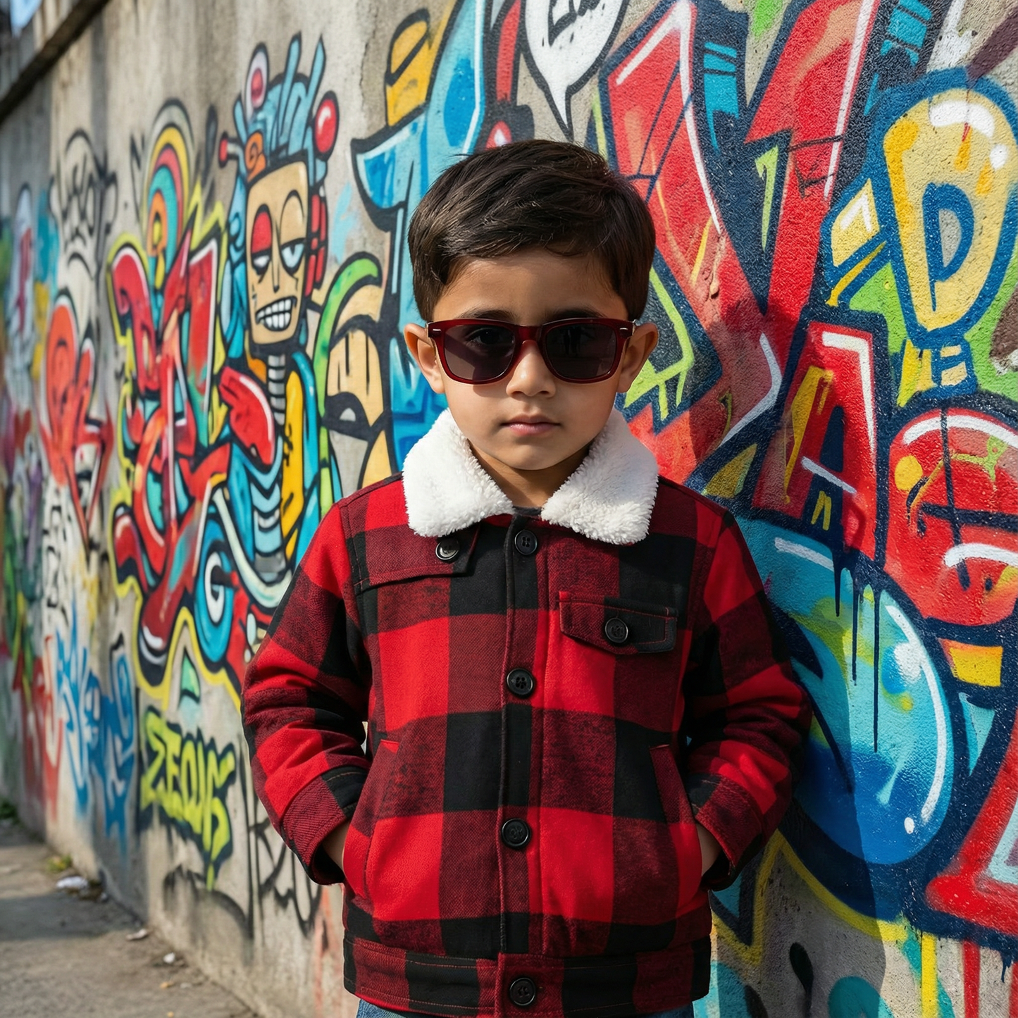 Red&Black Checkered Jacket With Fur