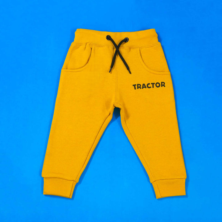 “Tractor mustard tracksuit for boys – hoodie and joggers set”
