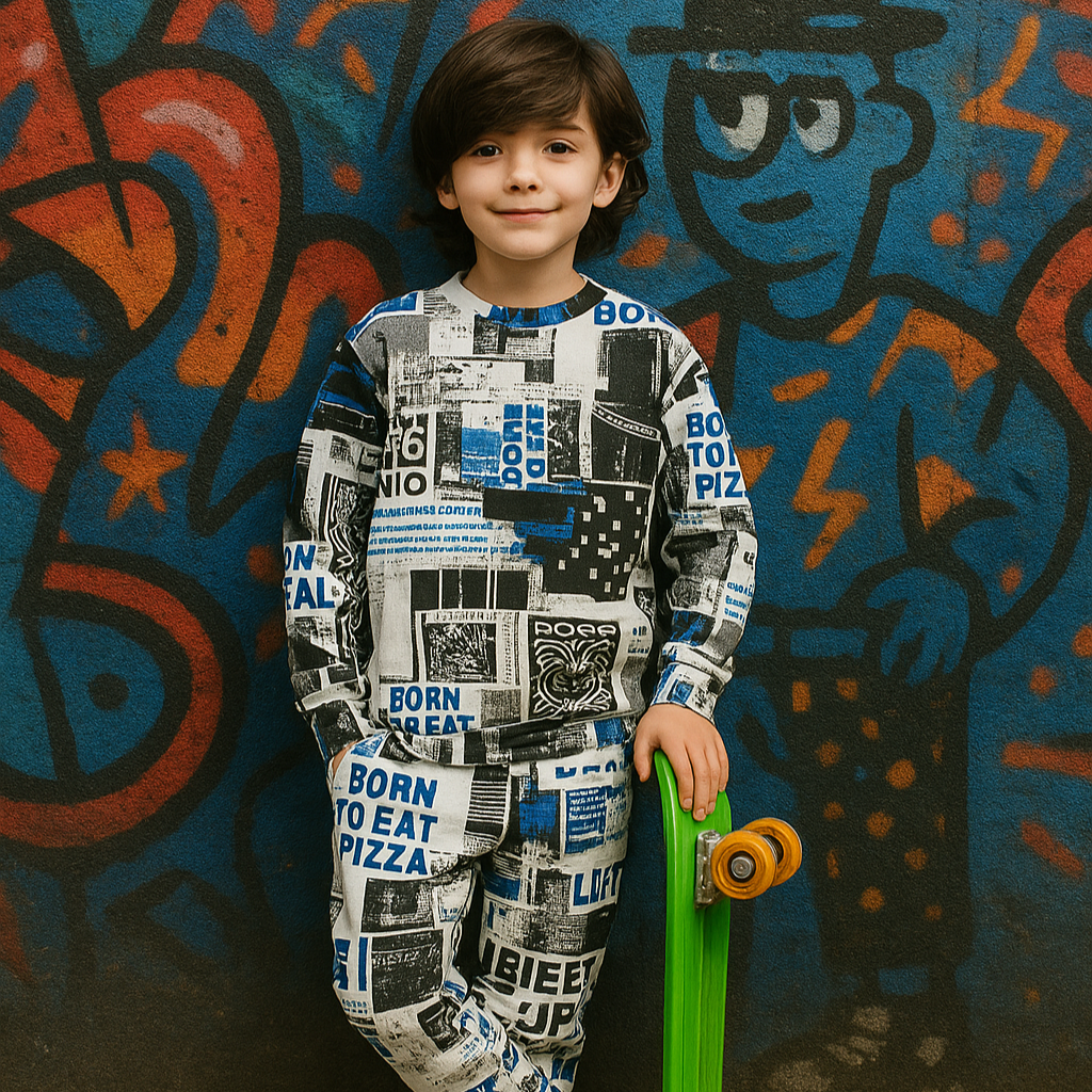 White all‑over printed tracksuit front view