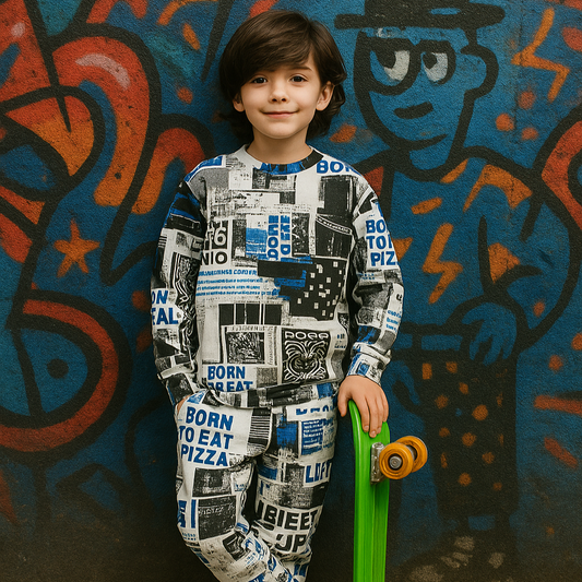 White all‑over printed tracksuit front view